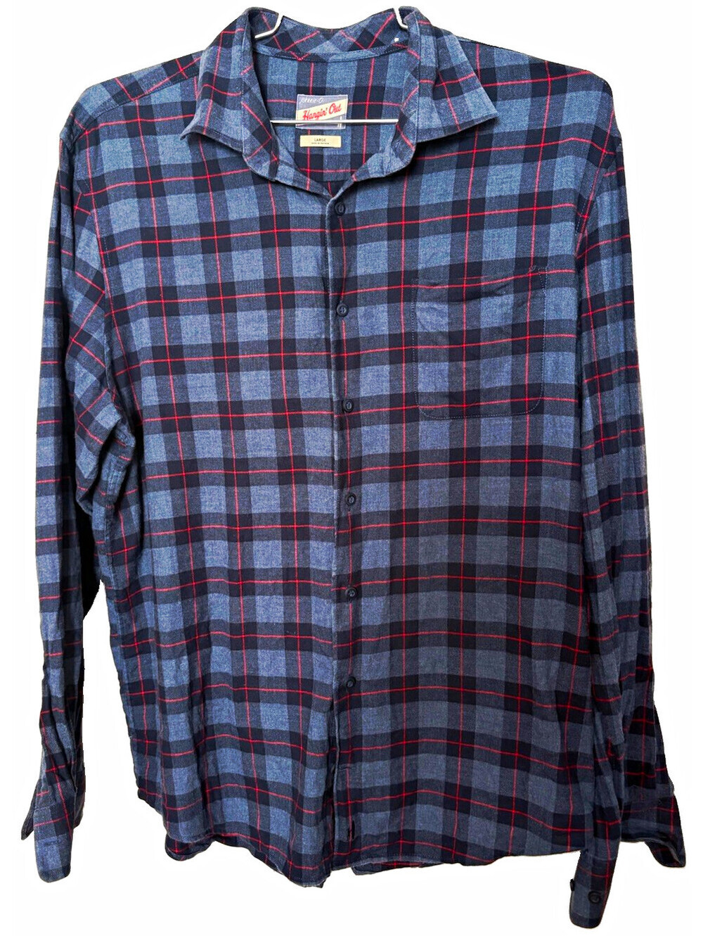 Johnnie-O Hangin’ Out Flannel Shirt Men’s Large Grey Navy Plaid Red Windowpane